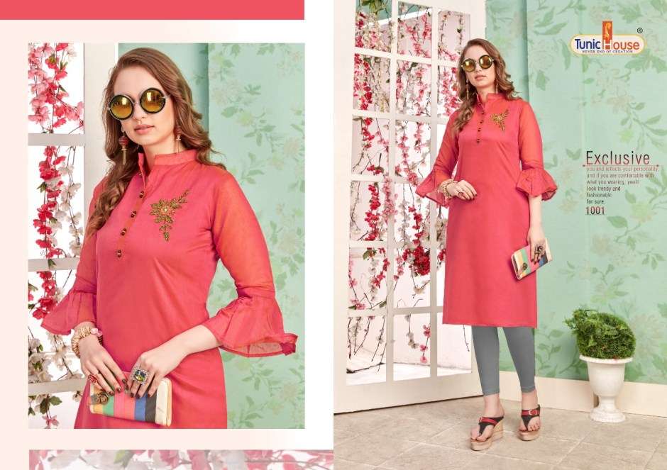 NAZAKAT BY TUNIC HOUSE 1001 TO 1008 SERIES DESIGNER BEAUTIFUL STYLISH FANCY COLORFUL PARTY WEAR & OCCASIONAL WEAR SILK PRINTED KURTIS AT WHOLESALE PRICE