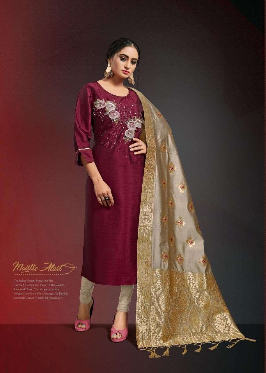 OCCASION VOL-3 BY ALISHKA FASHION 3001 TO 3006 SERIES DESIGNER BEAUTIFUL STYLISH FANCY COLORFUL PARTY WEAR & OCCASIONAL WEAR SILK PRINTED KURTIS WITH DUPATTA AT WHOLESALE PRICE