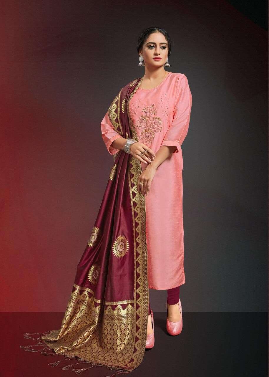 OCCASION VOL-3 BY ALISHKA FASHION 3001 TO 3006 SERIES DESIGNER BEAUTIFUL STYLISH FANCY COLORFUL PARTY WEAR & OCCASIONAL WEAR SILK PRINTED KURTIS WITH DUPATTA AT WHOLESALE PRICE