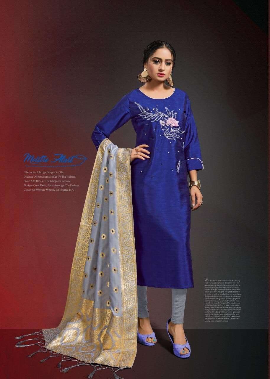 OCCASION VOL-3 BY ALISHKA FASHION 3001 TO 3006 SERIES DESIGNER BEAUTIFUL STYLISH FANCY COLORFUL PARTY WEAR & OCCASIONAL WEAR SILK PRINTED KURTIS WITH DUPATTA AT WHOLESALE PRICE