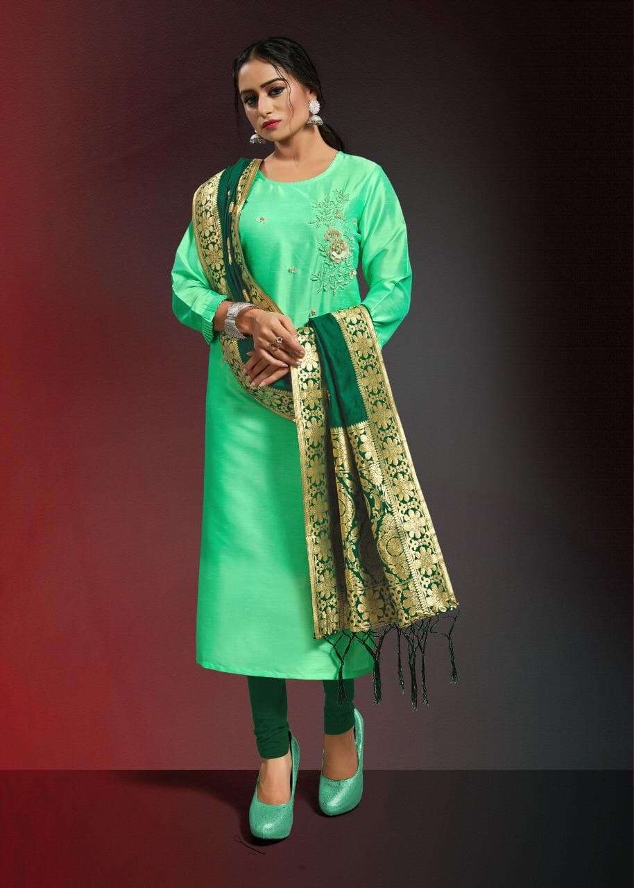OCCASION VOL-3 BY ALISHKA FASHION 3001 TO 3006 SERIES DESIGNER BEAUTIFUL STYLISH FANCY COLORFUL PARTY WEAR & OCCASIONAL WEAR SILK PRINTED KURTIS WITH DUPATTA AT WHOLESALE PRICE