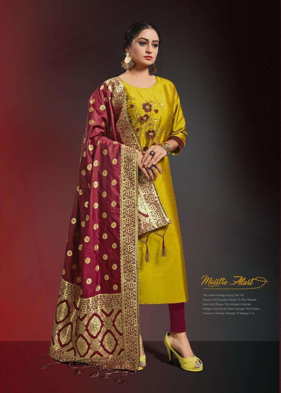 OCCASION VOL-3 BY ALISHKA FASHION 3001 TO 3006 SERIES DESIGNER BEAUTIFUL STYLISH FANCY COLORFUL PARTY WEAR & OCCASIONAL WEAR SILK PRINTED KURTIS WITH DUPATTA AT WHOLESALE PRICE