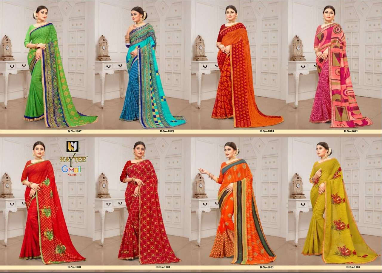 G MAIL VOL-85 BY HAYTEE INDIAN TRADITIONAL WEAR COLLECTION BEAUTIFUL STYLISH FANCY COLORFUL PARTY WEAR & OCCASIONAL WEAR DANI PRINTED SAREES AT WHOLESALE PRICE
