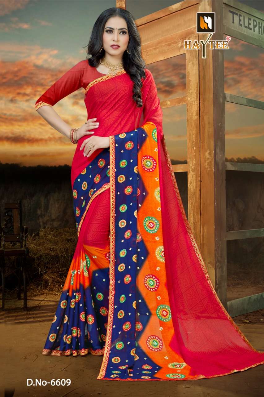 FUZZY VOL-20 BY HAYTEE 6609 TO 6616 SERIES INDIAN TRADITIONAL WEAR COLLECTION BEAUTIFUL STYLISH FANCY COLORFUL PARTY WEAR & OCCASIONAL WEAR RENIAL PRINT SAREES AT WHOLESALE PRICE
