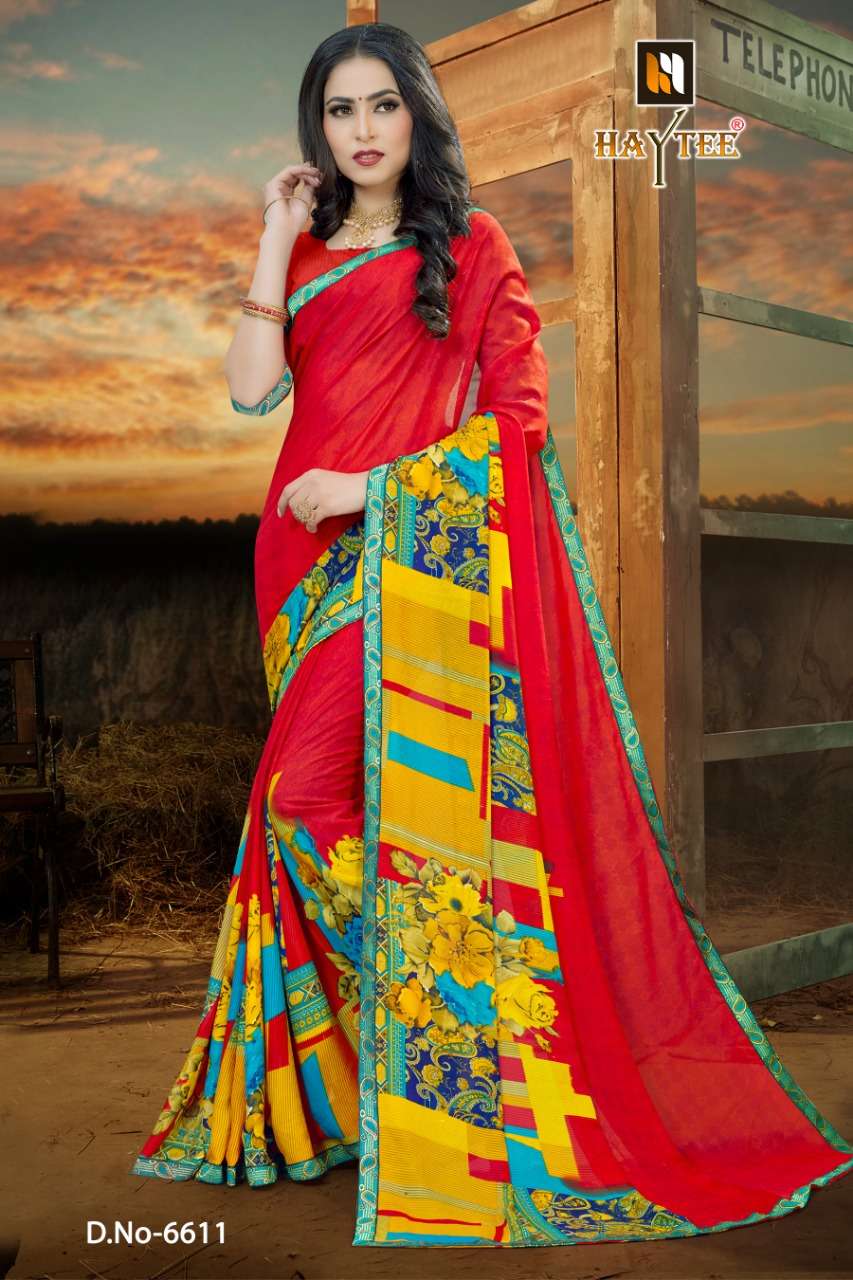 FUZZY VOL-20 BY HAYTEE 6609 TO 6616 SERIES INDIAN TRADITIONAL WEAR COLLECTION BEAUTIFUL STYLISH FANCY COLORFUL PARTY WEAR & OCCASIONAL WEAR RENIAL PRINT SAREES AT WHOLESALE PRICE