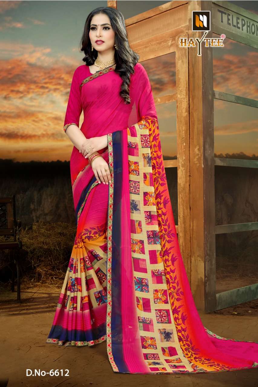 FUZZY VOL-20 BY HAYTEE 6609 TO 6616 SERIES INDIAN TRADITIONAL WEAR COLLECTION BEAUTIFUL STYLISH FANCY COLORFUL PARTY WEAR & OCCASIONAL WEAR RENIAL PRINT SAREES AT WHOLESALE PRICE