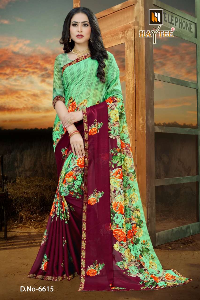 FUZZY VOL-20 BY HAYTEE 6609 TO 6616 SERIES INDIAN TRADITIONAL WEAR COLLECTION BEAUTIFUL STYLISH FANCY COLORFUL PARTY WEAR & OCCASIONAL WEAR RENIAL PRINT SAREES AT WHOLESALE PRICE