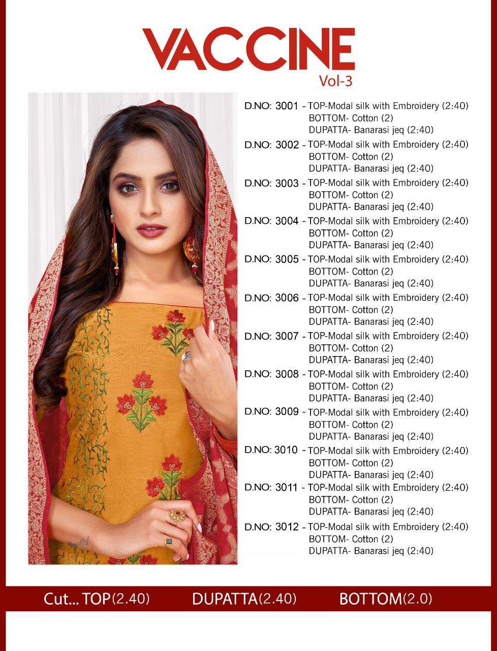 VACCINE VOL-3 BY SHAGUN LIFESTYLE 3001 TO 3012 SERIES BEAUTIFUL STYLISH SHARARA SUITS FANCY COLORFUL CASUAL WEAR & ETHNIC WEAR & READY TO WEAR MODAL SILK WITH EMBROIDERY DRESSES AT WHOLESALE PRICE