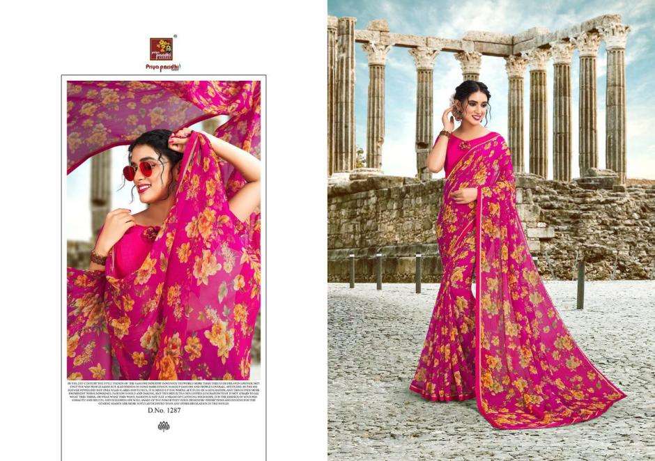 MANNAT BY PRIYA PARIDHI 1287 TO 1298 SERIES INDIAN TRADITIONAL WEAR COLLECTION BEAUTIFUL STYLISH FANCY COLORFUL PARTY WEAR & OCCASIONAL WEAR CHIFFON SAREES AT WHOLESALE PRICE