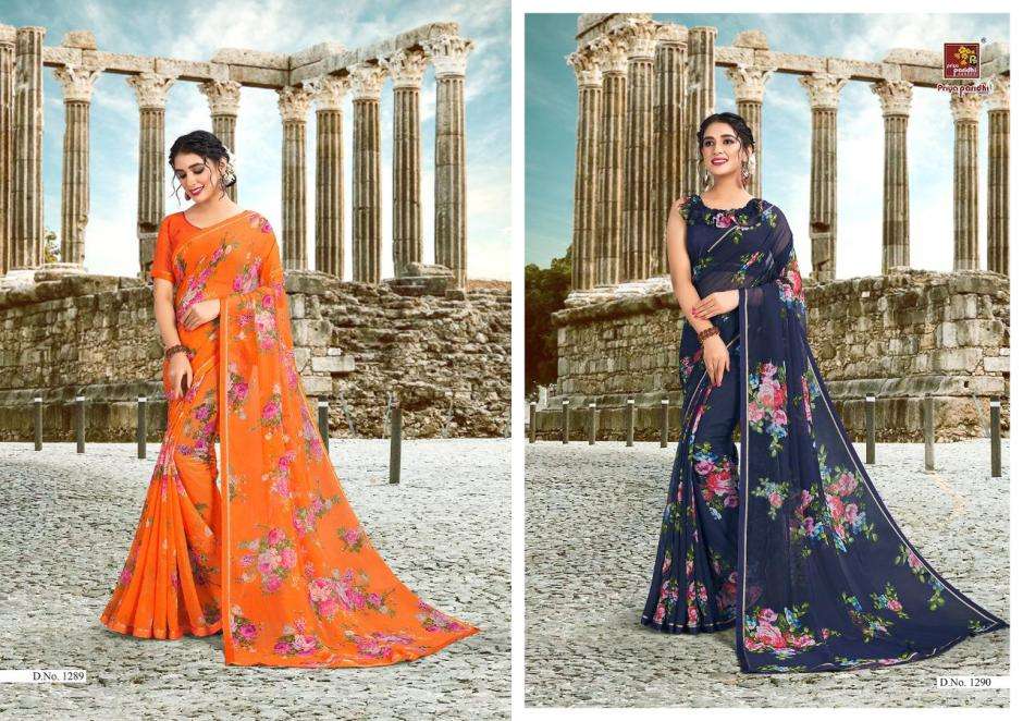 MANNAT BY PRIYA PARIDHI 1287 TO 1298 SERIES INDIAN TRADITIONAL WEAR COLLECTION BEAUTIFUL STYLISH FANCY COLORFUL PARTY WEAR & OCCASIONAL WEAR CHIFFON SAREES AT WHOLESALE PRICE