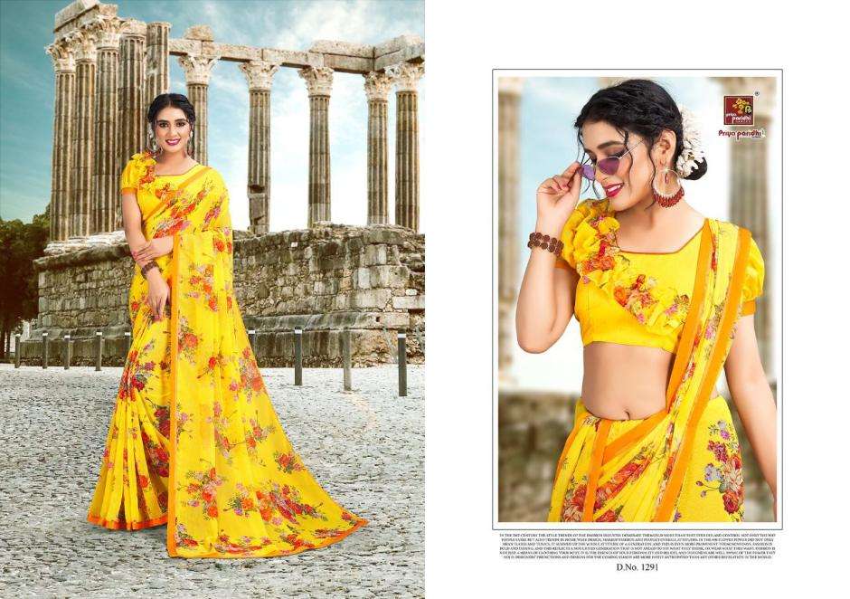 MANNAT BY PRIYA PARIDHI 1287 TO 1298 SERIES INDIAN TRADITIONAL WEAR COLLECTION BEAUTIFUL STYLISH FANCY COLORFUL PARTY WEAR & OCCASIONAL WEAR CHIFFON SAREES AT WHOLESALE PRICE