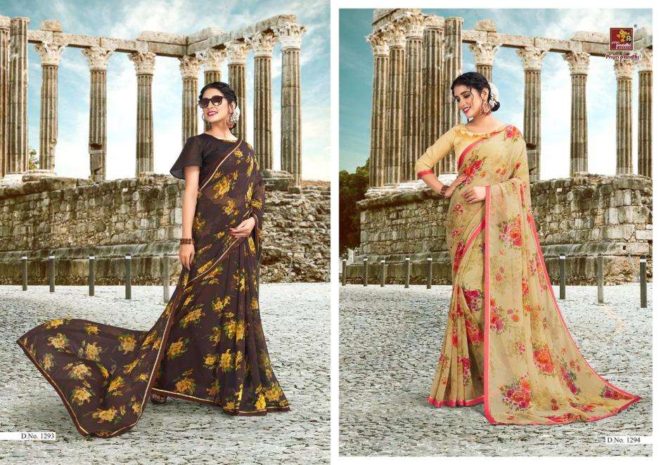 MANNAT BY PRIYA PARIDHI 1287 TO 1298 SERIES INDIAN TRADITIONAL WEAR COLLECTION BEAUTIFUL STYLISH FANCY COLORFUL PARTY WEAR & OCCASIONAL WEAR CHIFFON SAREES AT WHOLESALE PRICE