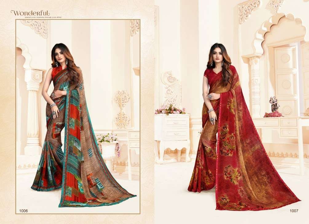 KUNDAN BY S ONE 1001 TO 1012 SERIES INDIAN TRADITIONAL WEAR COLLECTION BEAUTIFUL STYLISH FANCY COLORFUL PARTY WEAR & OCCASIONAL WEAR PURE WEIGHT LESS SAREES AT WHOLESALE PRICE