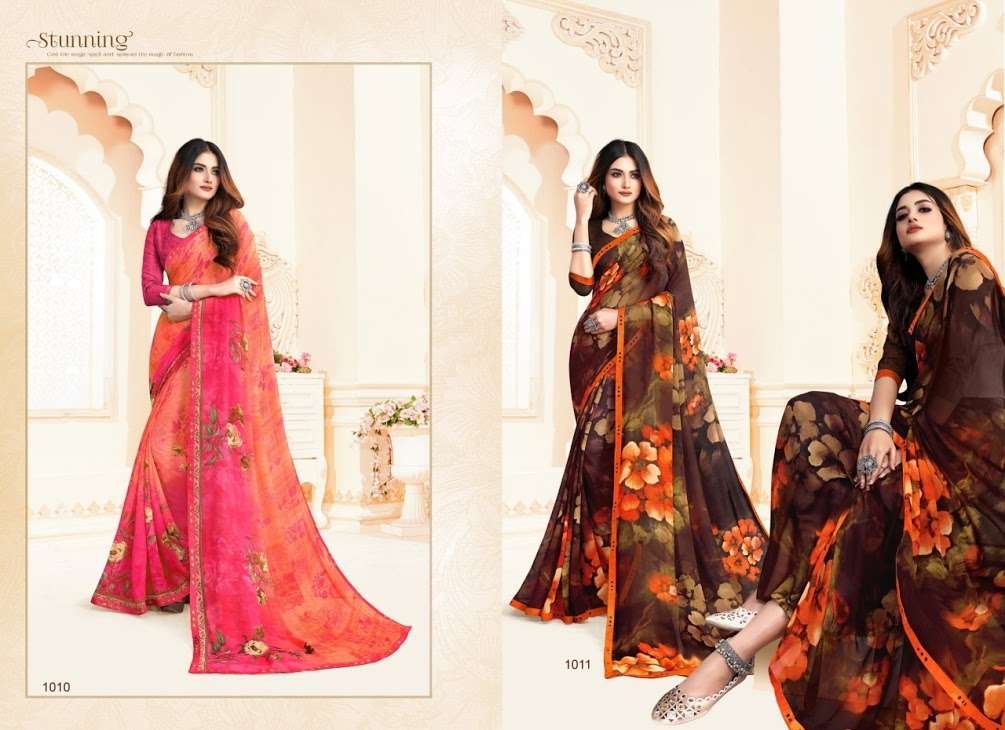 KUNDAN BY S ONE 1001 TO 1012 SERIES INDIAN TRADITIONAL WEAR COLLECTION BEAUTIFUL STYLISH FANCY COLORFUL PARTY WEAR & OCCASIONAL WEAR PURE WEIGHT LESS SAREES AT WHOLESALE PRICE