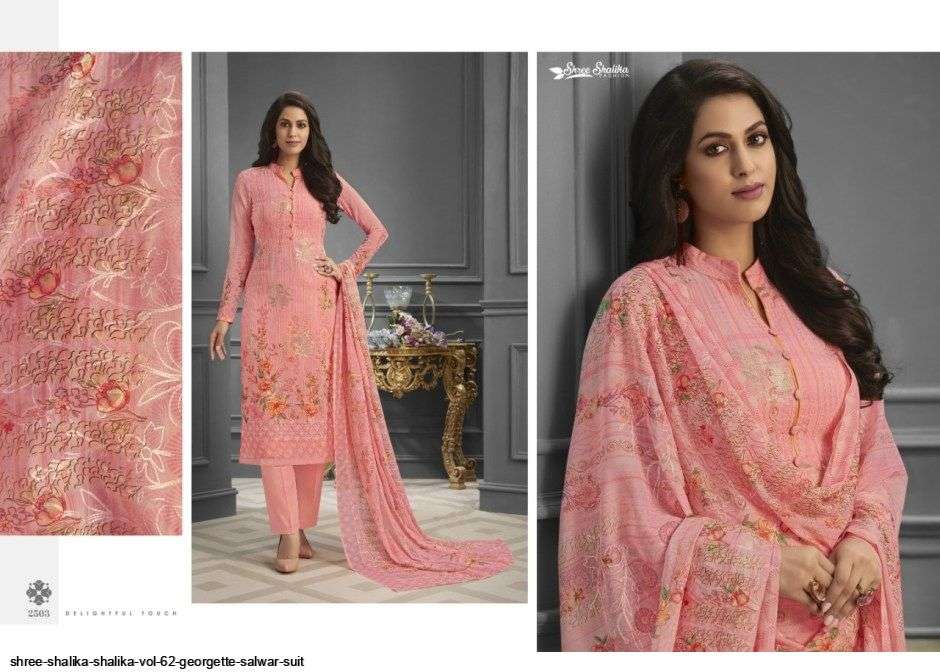 SHALIKA VOL-62 BY SHREE SHALIKA FASHION 2501 TO 2508 SERIES DESIGNER SUITS BEAUTIFUL STYLISH FANCY COLORFUL PARTY WEAR & OCCASIONAL WEAR PURE GEORGETTE EMBROIDERED DRESSES AT WHOLESALE PRICE