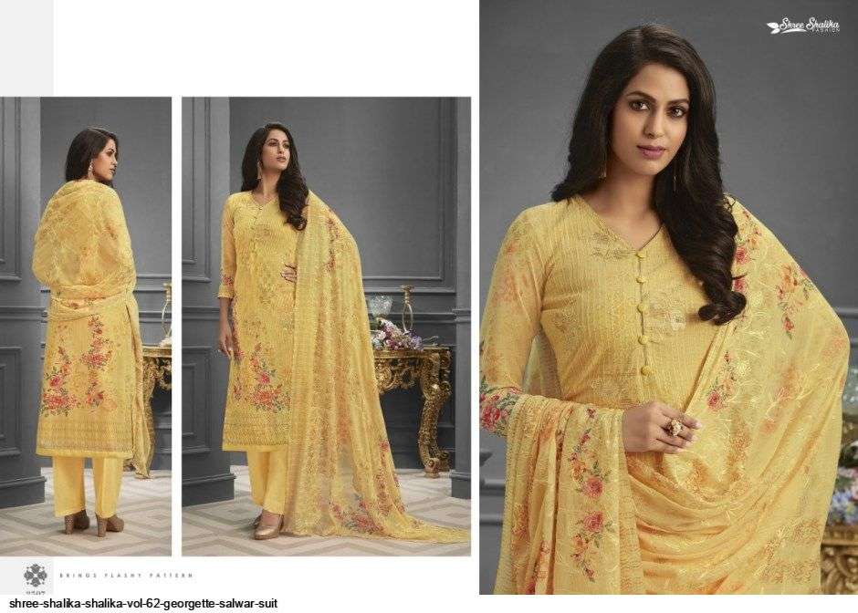 SHALIKA VOL-62 BY SHREE SHALIKA FASHION 2501 TO 2508 SERIES DESIGNER SUITS BEAUTIFUL STYLISH FANCY COLORFUL PARTY WEAR & OCCASIONAL WEAR PURE GEORGETTE EMBROIDERED DRESSES AT WHOLESALE PRICE