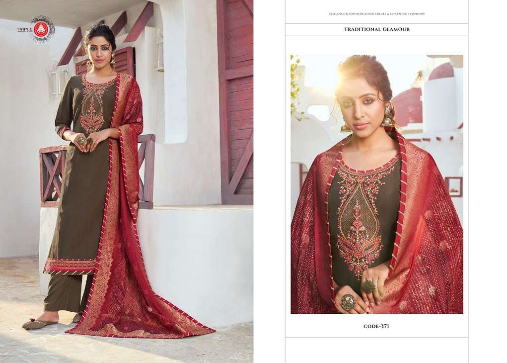 KHWAHISH VOL-2 BY TRIPLE AAA 371 TO 376 SERIES BEAUTIFUL SUITS STYLISH FANCY COLORFUL PARTY WEAR & OCCASIONAL WEAR CHINON SILK PRINTED DRESSES AT WHOLESALE PRICE