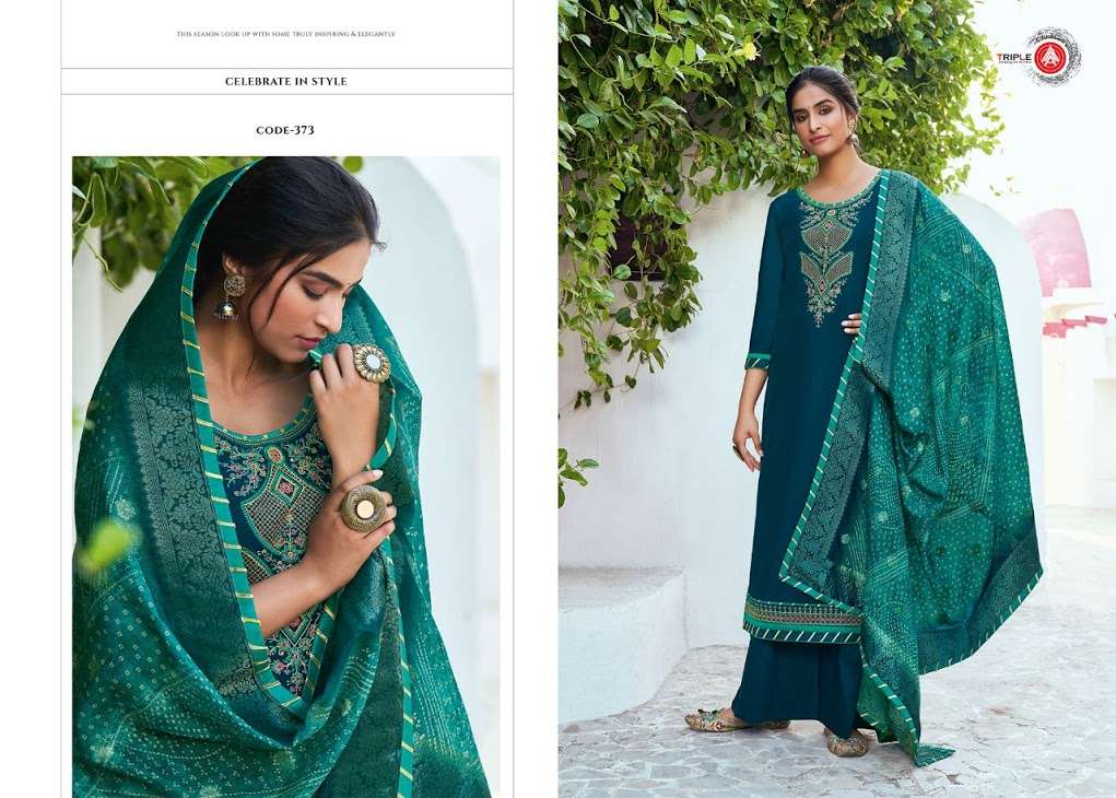 KHWAHISH VOL-2 BY TRIPLE AAA 371 TO 376 SERIES BEAUTIFUL SUITS STYLISH FANCY COLORFUL PARTY WEAR & OCCASIONAL WEAR CHINON SILK PRINTED DRESSES AT WHOLESALE PRICE