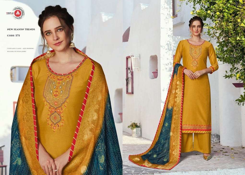 KHWAHISH VOL-2 BY TRIPLE AAA 371 TO 376 SERIES BEAUTIFUL SUITS STYLISH FANCY COLORFUL PARTY WEAR & OCCASIONAL WEAR CHINON SILK PRINTED DRESSES AT WHOLESALE PRICE