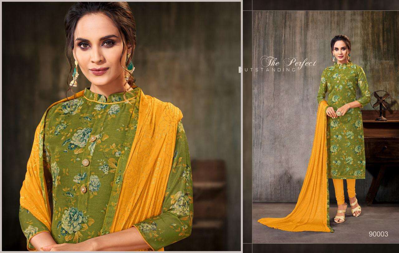 POSH GLORY BY KAPIL TRENDZ 90001 TO 90012 SERIES BEAUTIFUL SUITS STYLISH FANCY COLORFUL PARTY WEAR & OCCASIONAL WEAR CHANDERI DIGITAL PRINTED DRESSES AT WHOLESALE PRICE