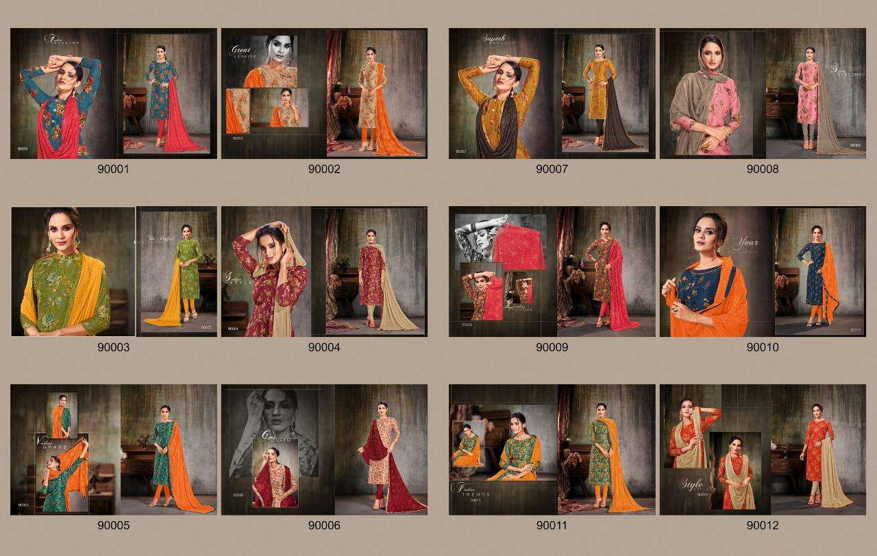 POSH GLORY BY KAPIL TRENDZ 90001 TO 90012 SERIES BEAUTIFUL SUITS STYLISH FANCY COLORFUL PARTY WEAR & OCCASIONAL WEAR CHANDERI DIGITAL PRINTED DRESSES AT WHOLESALE PRICE