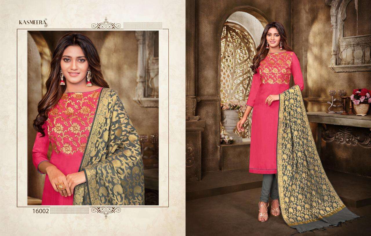 QUEEN VOL-4 BY KASMEERA 16002 TO 16013 SERIES BEAUTIFUL STYLISH SUITS FANCY COLORFUL CASUAL WEAR & ETHNIC WEAR & READY TO WEAR BANARSI SILK DRESSES AT WHOLESALE PRICE