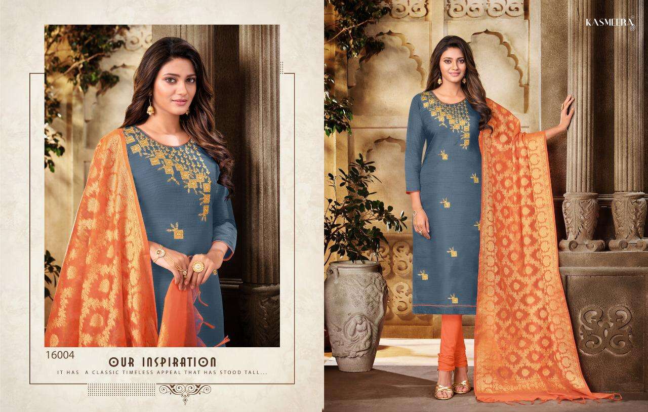 QUEEN VOL-4 BY KASMEERA 16002 TO 16013 SERIES BEAUTIFUL STYLISH SUITS FANCY COLORFUL CASUAL WEAR & ETHNIC WEAR & READY TO WEAR BANARSI SILK DRESSES AT WHOLESALE PRICE