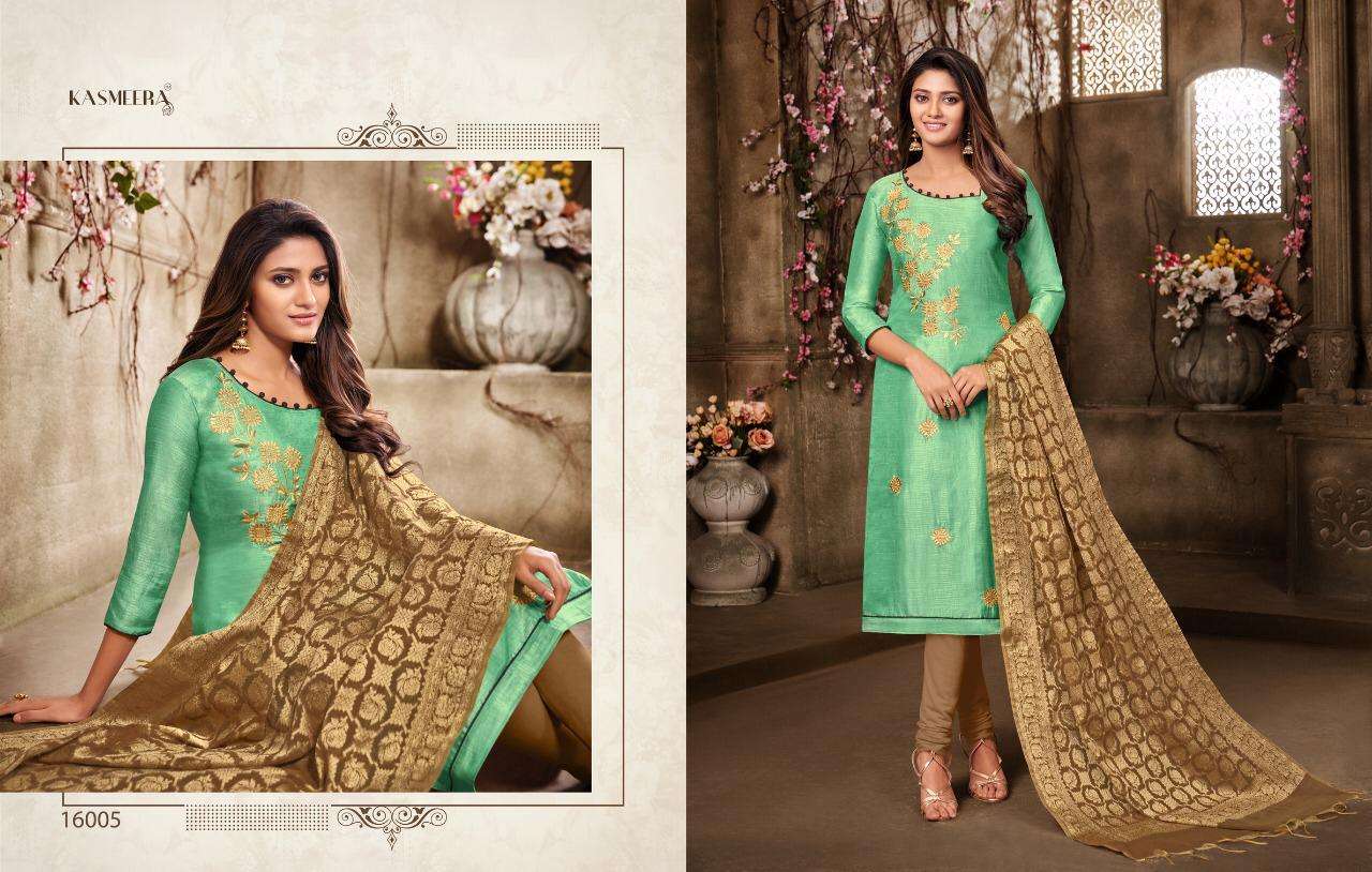QUEEN VOL-4 BY KASMEERA 16002 TO 16013 SERIES BEAUTIFUL STYLISH SUITS FANCY COLORFUL CASUAL WEAR & ETHNIC WEAR & READY TO WEAR BANARSI SILK DRESSES AT WHOLESALE PRICE