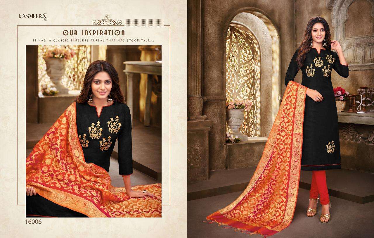 QUEEN VOL-4 BY KASMEERA 16002 TO 16013 SERIES BEAUTIFUL STYLISH SUITS FANCY COLORFUL CASUAL WEAR & ETHNIC WEAR & READY TO WEAR BANARSI SILK DRESSES AT WHOLESALE PRICE