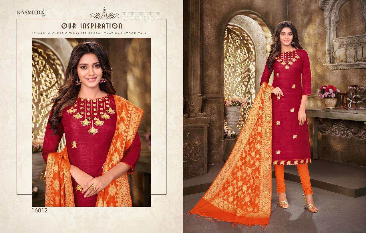 QUEEN VOL-4 BY KASMEERA 16002 TO 16013 SERIES BEAUTIFUL STYLISH SUITS FANCY COLORFUL CASUAL WEAR & ETHNIC WEAR & READY TO WEAR BANARSI SILK DRESSES AT WHOLESALE PRICE