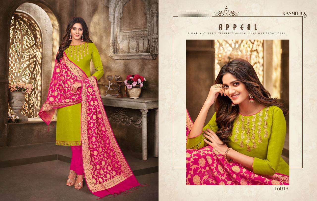 QUEEN VOL-4 BY KASMEERA 16002 TO 16013 SERIES BEAUTIFUL STYLISH SUITS FANCY COLORFUL CASUAL WEAR & ETHNIC WEAR & READY TO WEAR BANARSI SILK DRESSES AT WHOLESALE PRICE