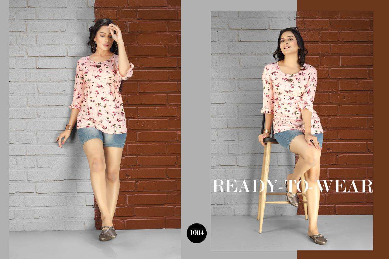 RITVIKA BY S S KURTIS 1001 TO 1008 SERIES BEAUTIFUL COLORFUL STYLISH FANCY CASUAL WEAR & ETHNIC WEAR & READY TO WEAR RAYON PRINTED TOPS AT WHOLESALE PRICE