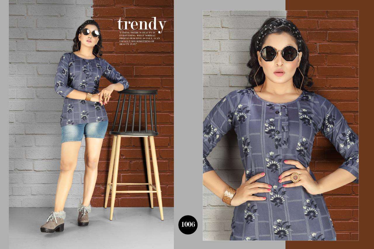 RITVIKA BY S S KURTIS 1001 TO 1008 SERIES BEAUTIFUL COLORFUL STYLISH FANCY CASUAL WEAR & ETHNIC WEAR & READY TO WEAR RAYON PRINTED TOPS AT WHOLESALE PRICE