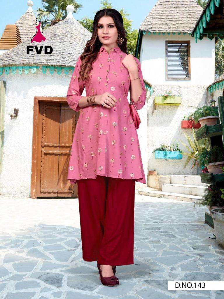 7 HORSE BY FVD 139 TO 144 SERIES STYLISH FANCY BEAUTIFUL COLORFUL CASUAL WEAR & ETHNIC WEAR RAYON PRINTED KURTIS WITH BOTTOM AT WHOLESALE PRICE