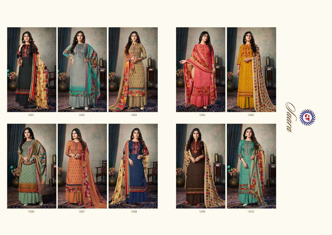 SAARA VOL-1 BY CHANDRA FASHION 1001 TO 1010 SERIES SUITS BEAUTIFUL FANCY COLORFUL STYLISH PARTY WEAR & OCCASIONAL WEAR PASHMINA PRINTED WITH EMBROIDERY DRESSES AT WHOLESALE PRICE