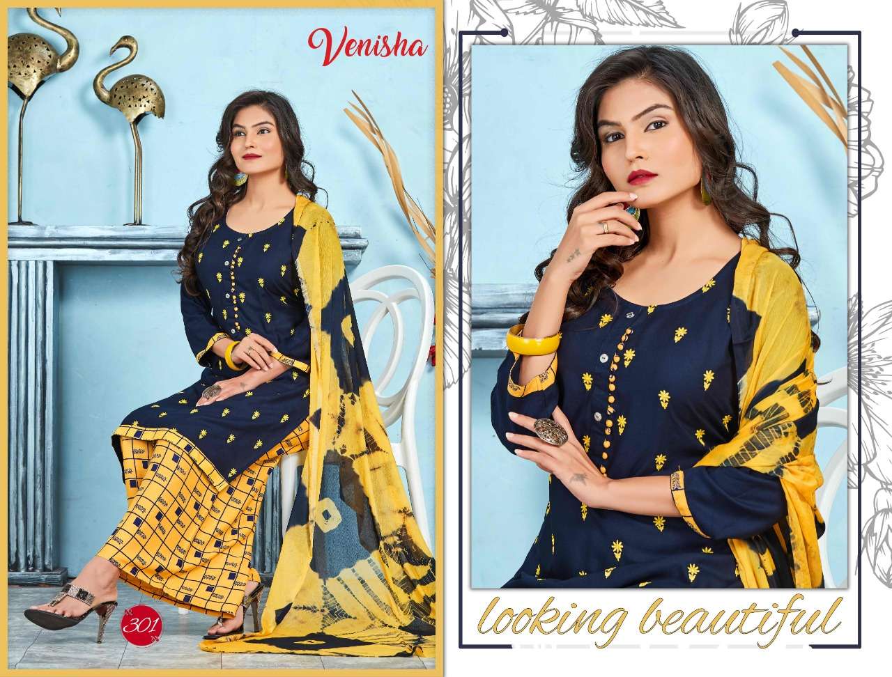 KASHAF VOL-2 BY VENISHA 301 TO 306 SERIES SUITS BEAUTIFUL FANCY COLORFUL STYLISH PARTY WEAR & OCCASIONAL WEAR RAYON EMBROIDERY DRESSES AT WHOLESALE PRICE