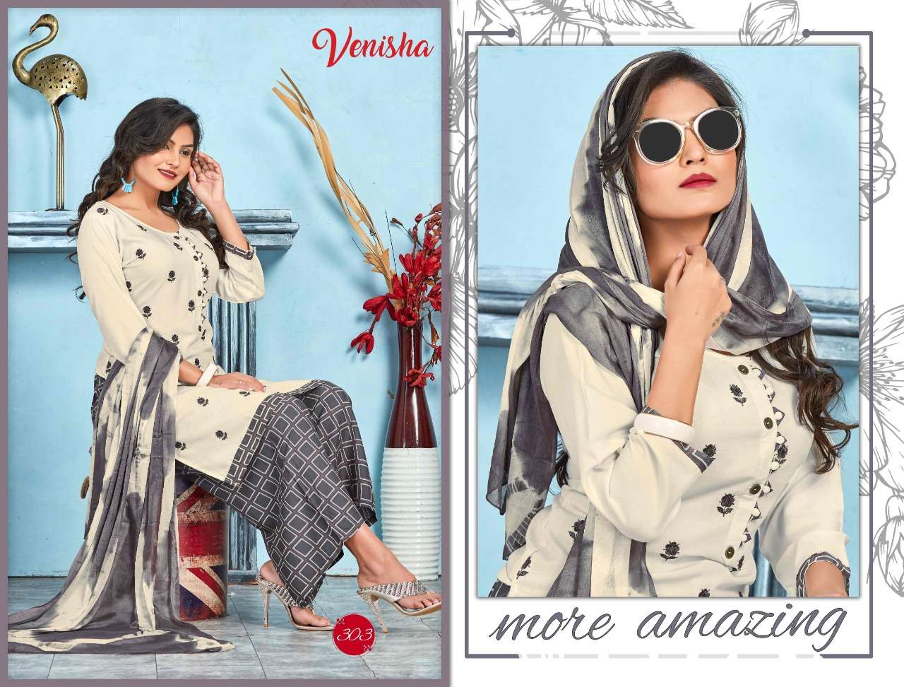KASHAF VOL-2 BY VENISHA 301 TO 306 SERIES SUITS BEAUTIFUL FANCY COLORFUL STYLISH PARTY WEAR & OCCASIONAL WEAR RAYON EMBROIDERY DRESSES AT WHOLESALE PRICE