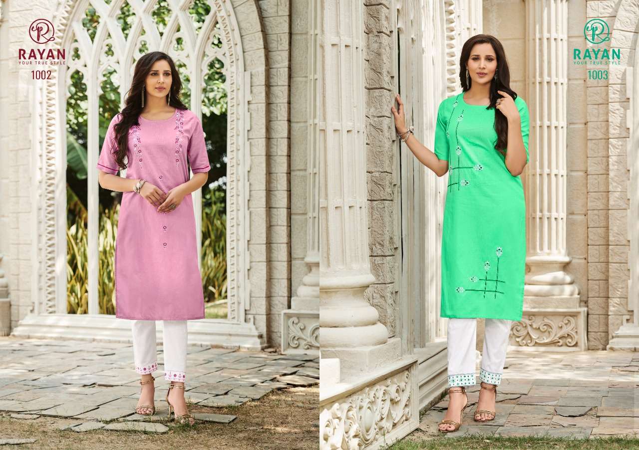 TARASA VOL-1 BY RAYAN 1001 TO 1006 SERIES DESIGNER BEAUTIFUL STYLISH FANCY COLORFUL PARTY WEAR & OCCASIONAL WEAR HEAVY COTTON PRINTED KURTIS WITH BOTTOM AT WHOLESALE PRICE