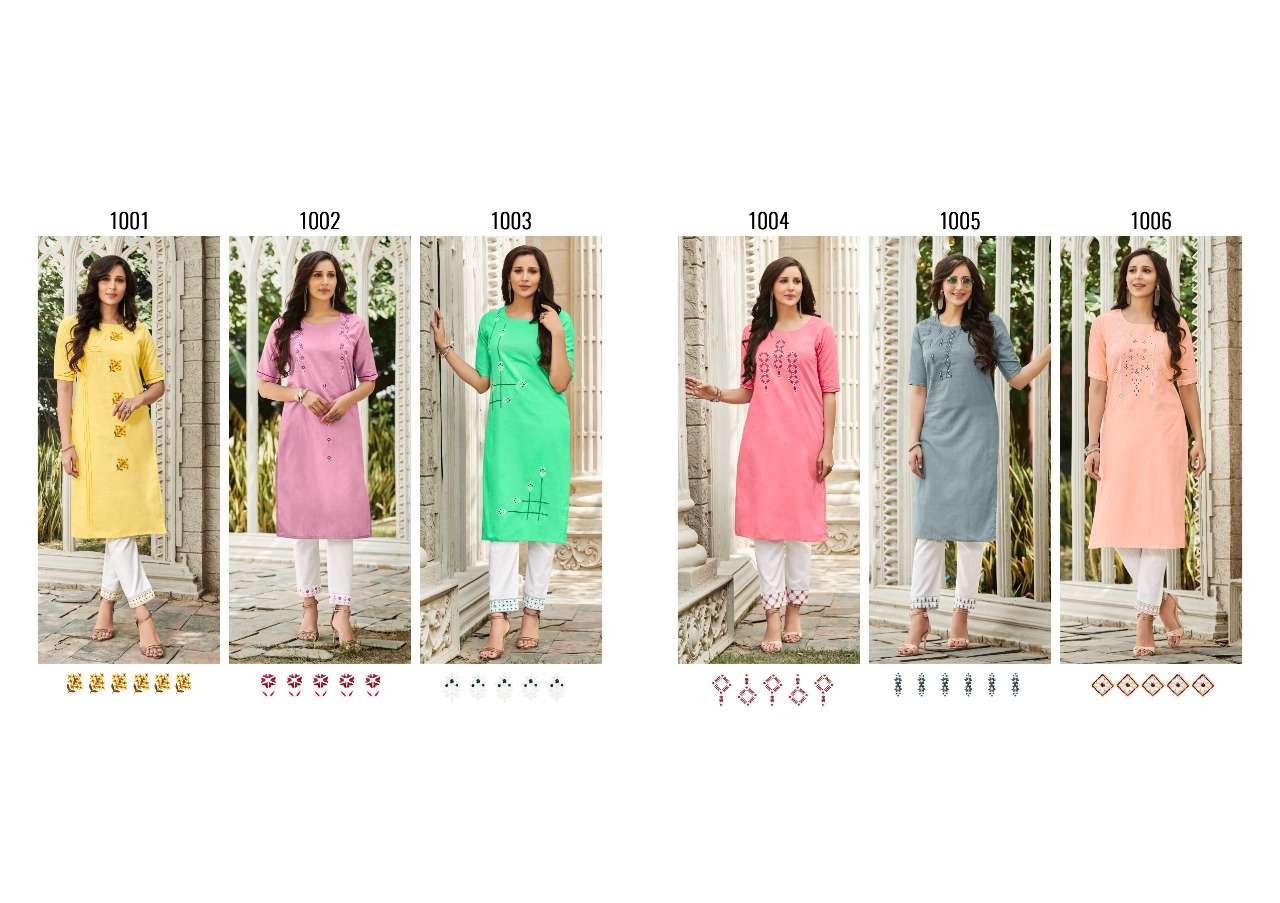 TARASA VOL-1 BY RAYAN 1001 TO 1006 SERIES DESIGNER BEAUTIFUL STYLISH FANCY COLORFUL PARTY WEAR & OCCASIONAL WEAR HEAVY COTTON PRINTED KURTIS WITH BOTTOM AT WHOLESALE PRICE