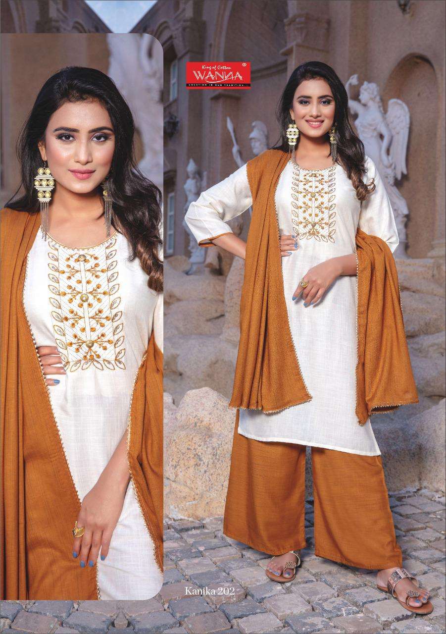 KANIKA VOL-2 BY WANNA 201 TO 209 SERIES BEAUTIFUL SUITS STYLISH FANCY COLORFUL PARTY WEAR & OCCASIONAL WEAR RAYON PRINTED DRESSES AT WHOLESALE PRICe