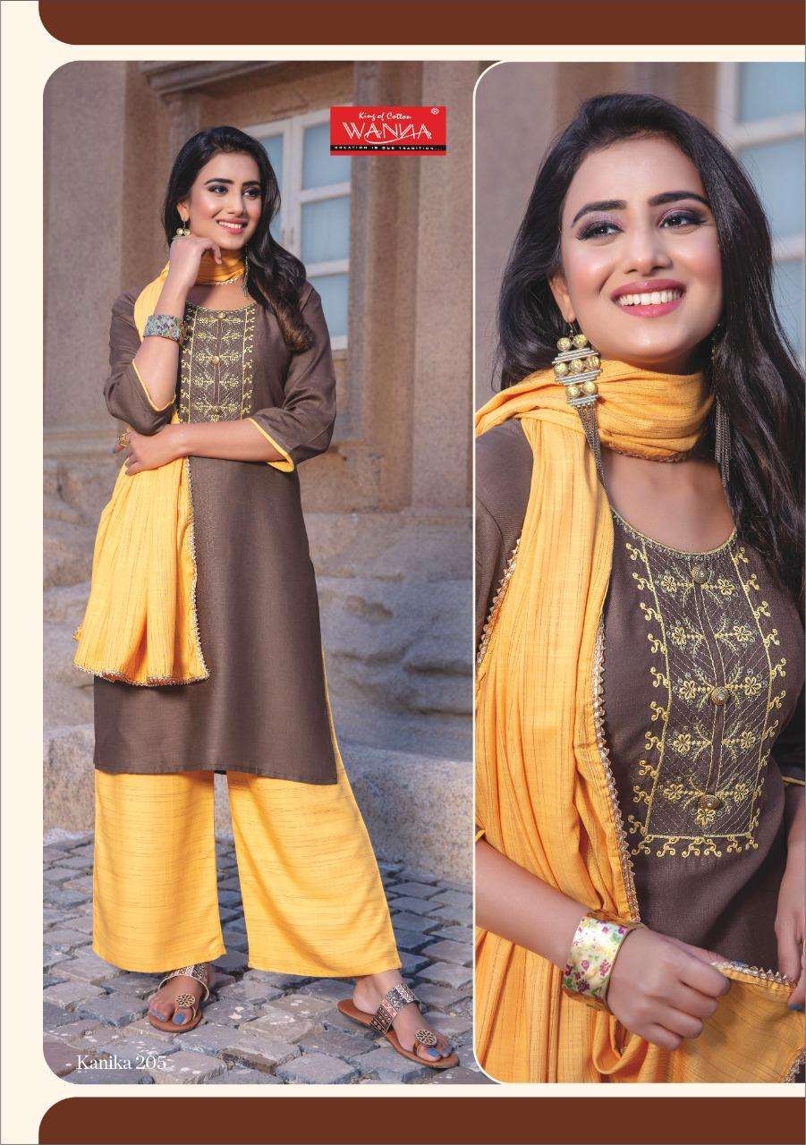KANIKA VOL-2 BY WANNA 201 TO 209 SERIES BEAUTIFUL SUITS STYLISH FANCY COLORFUL PARTY WEAR & OCCASIONAL WEAR RAYON PRINTED DRESSES AT WHOLESALE PRICe