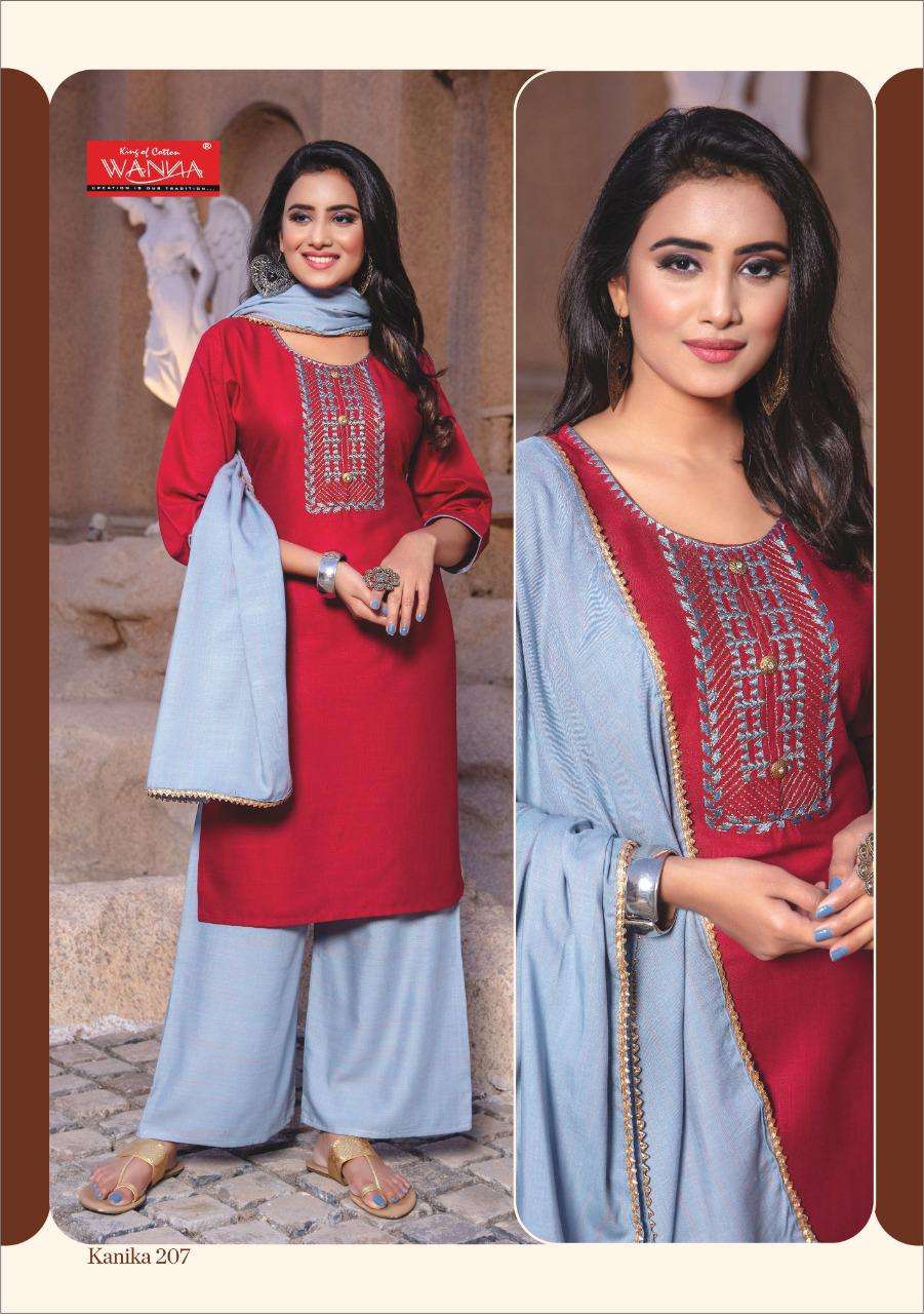 KANIKA VOL-2 BY WANNA 201 TO 209 SERIES BEAUTIFUL SUITS STYLISH FANCY COLORFUL PARTY WEAR & OCCASIONAL WEAR RAYON PRINTED DRESSES AT WHOLESALE PRICe