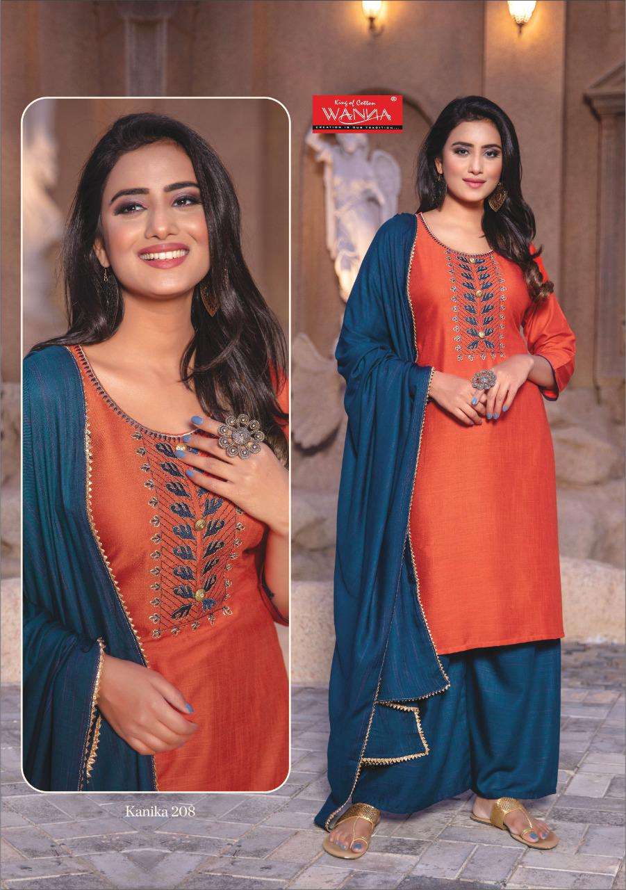 KANIKA VOL-2 BY WANNA 201 TO 209 SERIES BEAUTIFUL SUITS STYLISH FANCY COLORFUL PARTY WEAR & OCCASIONAL WEAR RAYON PRINTED DRESSES AT WHOLESALE PRICe