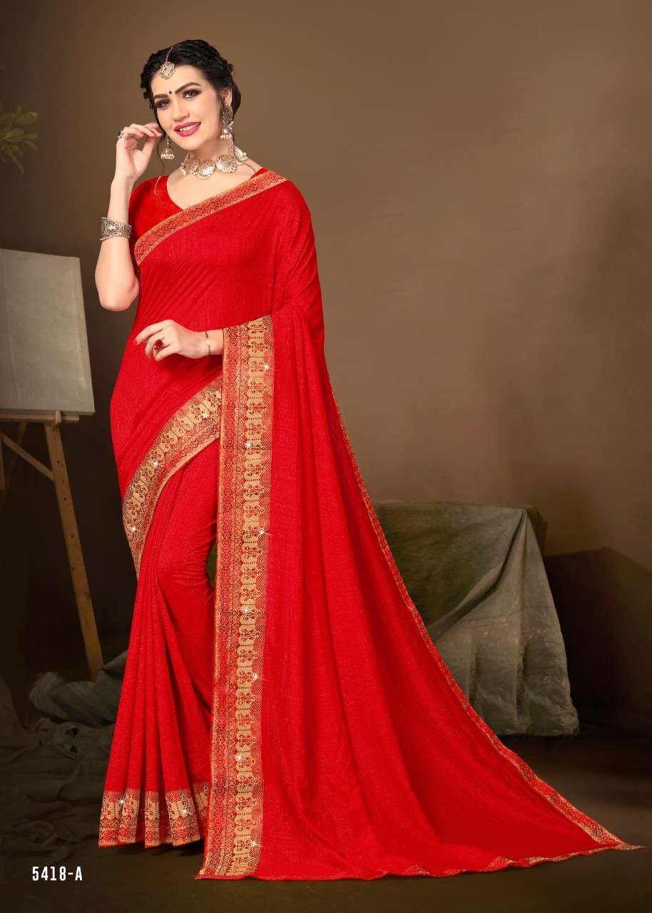 KAJU KATLI VOL-4 BY INDIAN WOMEN 5418-A TO 5418-H SERIES INDIAN TRADITIONAL WEAR COLLECTION BEAUTIFUL STYLISH FANCY COLORFUL PARTY WEAR & OCCASIONAL WEAR VICHITRA SILK SAREES AT WHOLESALE PRICE