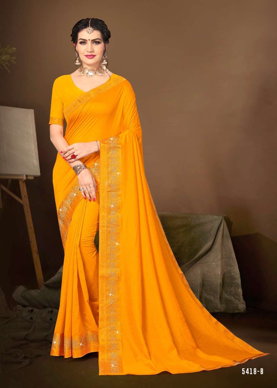 KAJU KATLI VOL-4 BY INDIAN WOMEN 5418-A TO 5418-H SERIES INDIAN TRADITIONAL WEAR COLLECTION BEAUTIFUL STYLISH FANCY COLORFUL PARTY WEAR & OCCASIONAL WEAR VICHITRA SILK SAREES AT WHOLESALE PRICE