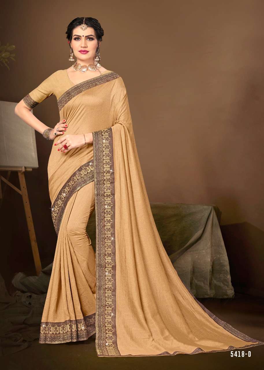 KAJU KATLI VOL-4 BY INDIAN WOMEN 5418-A TO 5418-H SERIES INDIAN TRADITIONAL WEAR COLLECTION BEAUTIFUL STYLISH FANCY COLORFUL PARTY WEAR & OCCASIONAL WEAR VICHITRA SILK SAREES AT WHOLESALE PRICE