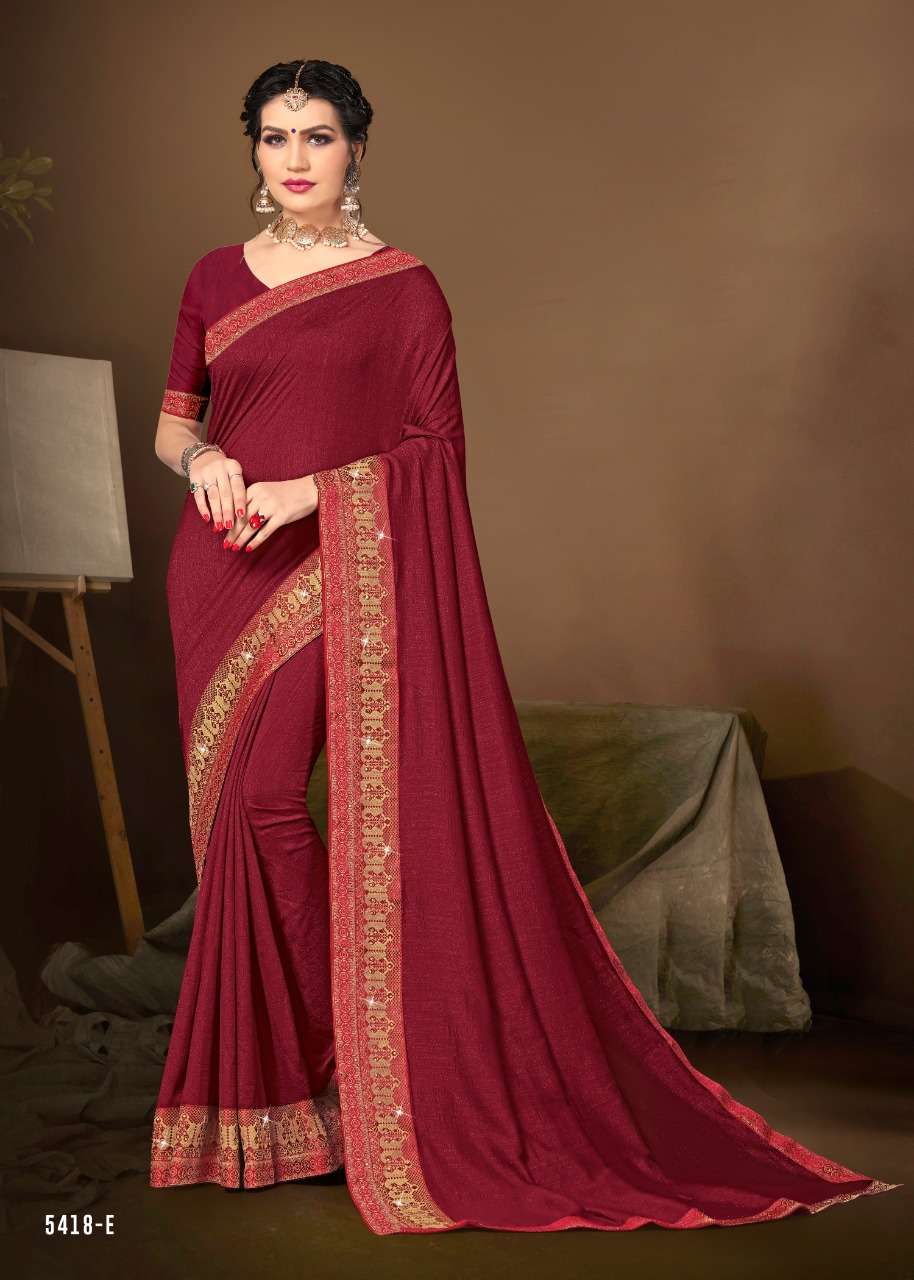 KAJU KATLI VOL-4 BY INDIAN WOMEN 5418-A TO 5418-H SERIES INDIAN TRADITIONAL WEAR COLLECTION BEAUTIFUL STYLISH FANCY COLORFUL PARTY WEAR & OCCASIONAL WEAR VICHITRA SILK SAREES AT WHOLESALE PRICE