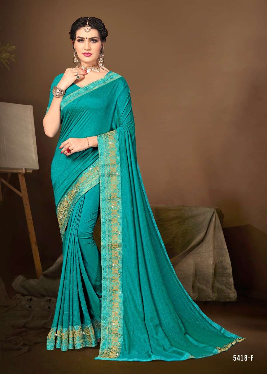 KAJU KATLI VOL-4 BY INDIAN WOMEN 5418-A TO 5418-H SERIES INDIAN TRADITIONAL WEAR COLLECTION BEAUTIFUL STYLISH FANCY COLORFUL PARTY WEAR & OCCASIONAL WEAR VICHITRA SILK SAREES AT WHOLESALE PRICE