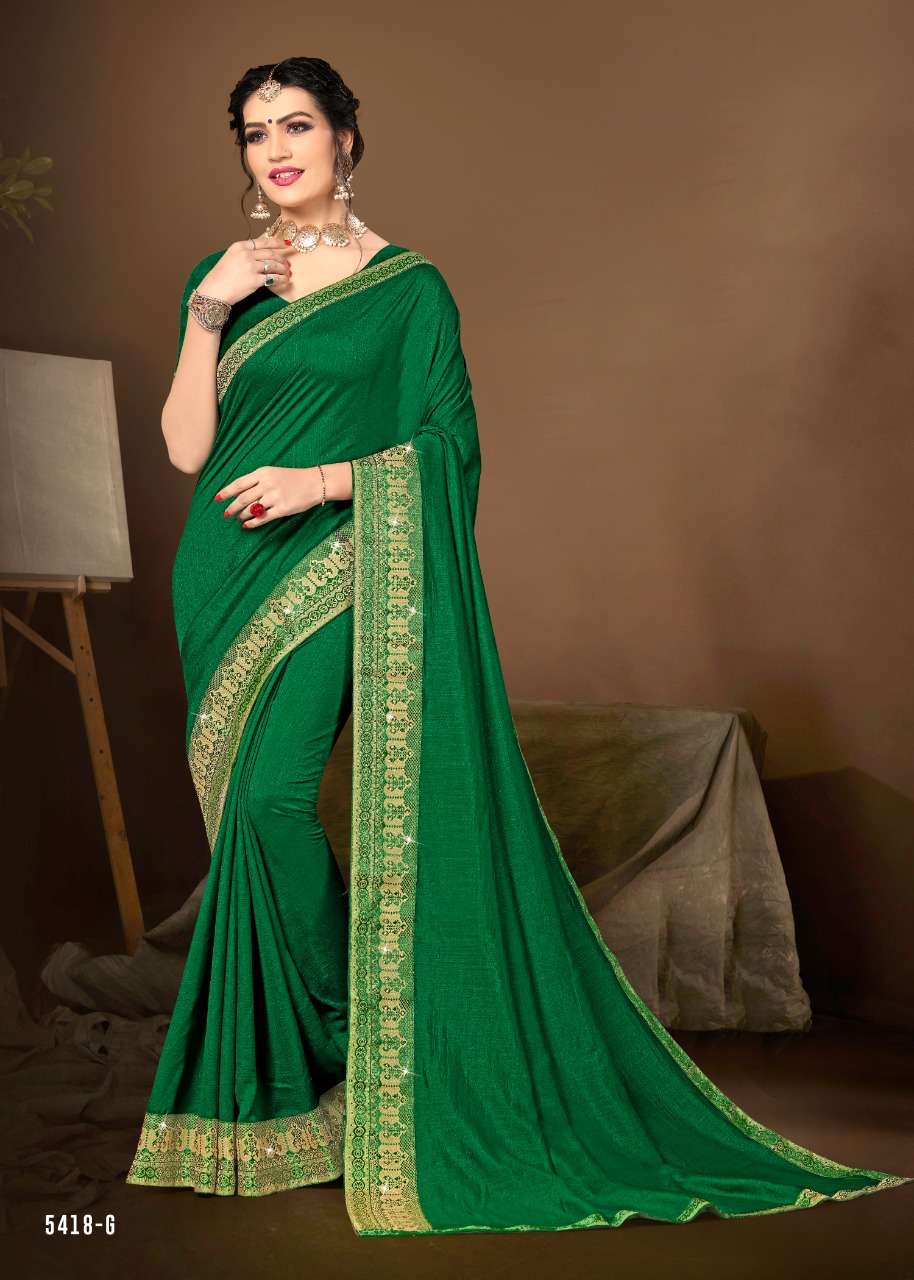 KAJU KATLI VOL-4 BY INDIAN WOMEN 5418-A TO 5418-H SERIES INDIAN TRADITIONAL WEAR COLLECTION BEAUTIFUL STYLISH FANCY COLORFUL PARTY WEAR & OCCASIONAL WEAR VICHITRA SILK SAREES AT WHOLESALE PRICE