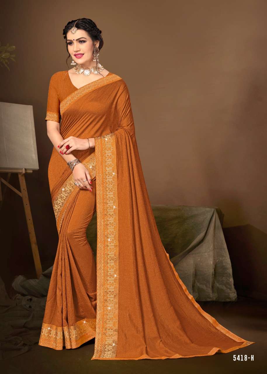 KAJU KATLI VOL-4 BY INDIAN WOMEN 5418-A TO 5418-H SERIES INDIAN TRADITIONAL WEAR COLLECTION BEAUTIFUL STYLISH FANCY COLORFUL PARTY WEAR & OCCASIONAL WEAR VICHITRA SILK SAREES AT WHOLESALE PRICE
